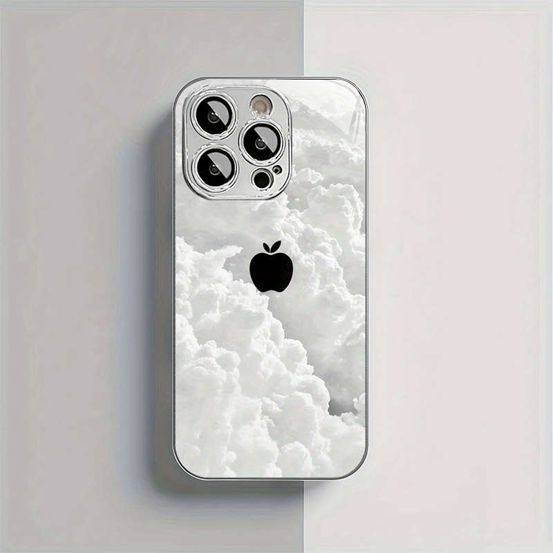 1Pc Silvery For iPhone 15 Plus White Cloud Apple Design Phone Case