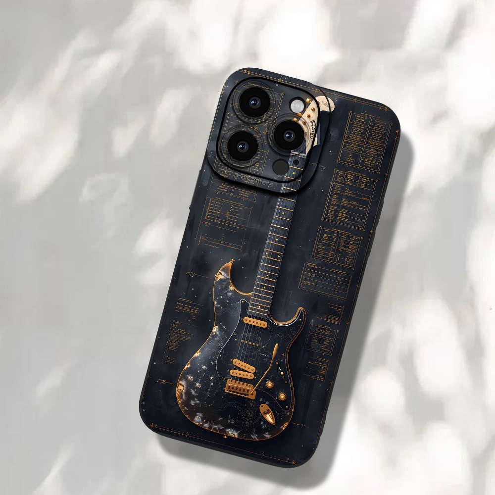1Pc Black For iPhone SE Guitar Pattern Phone Case
