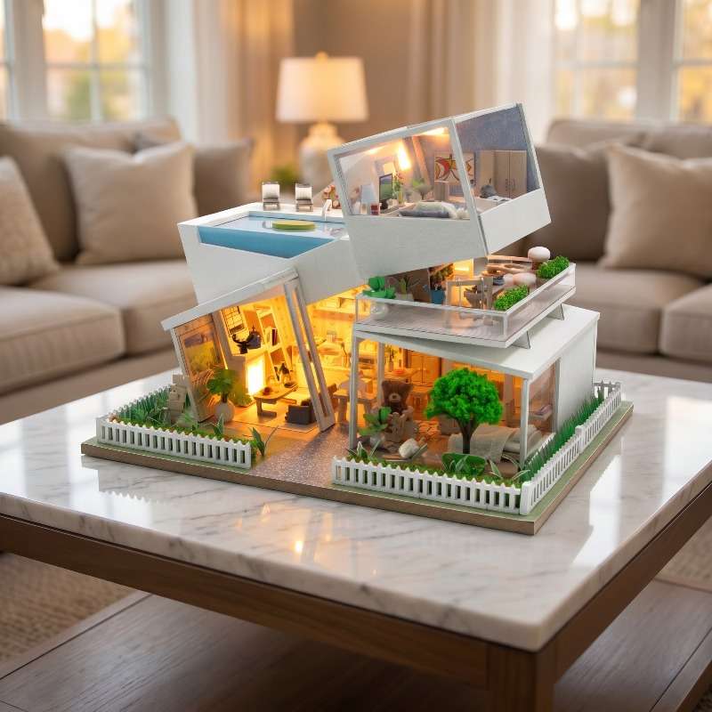 House Model Color Two Story Pool Villa