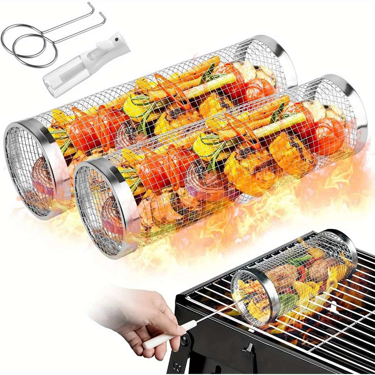 Grilling Net Model Large3Piece Set Cagehookoil Spray Bottle