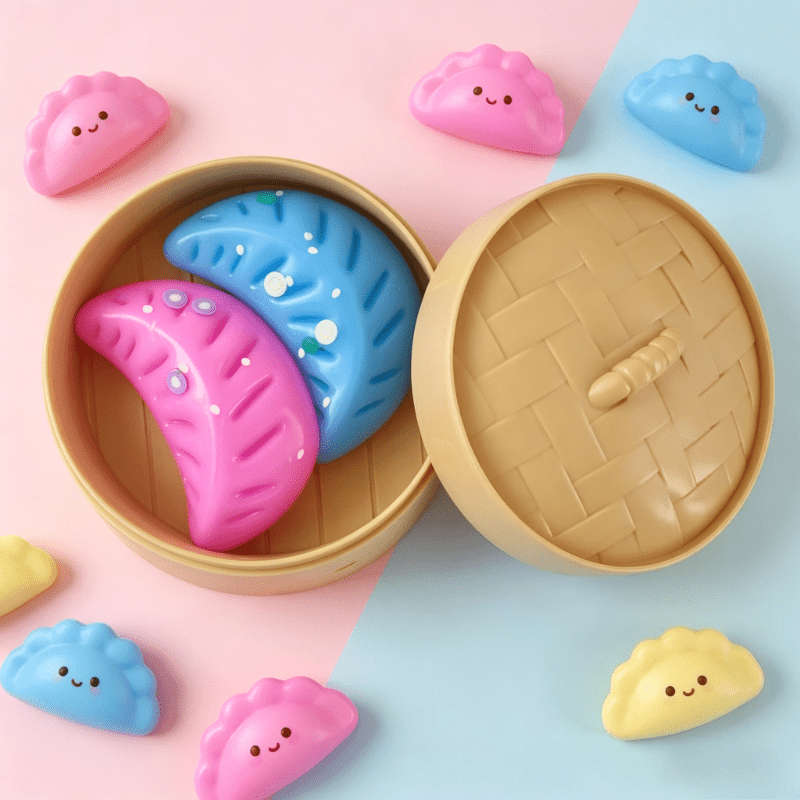 Squeezable Toys Color Random Style 2 Dumplings 1 Lid 1 Base