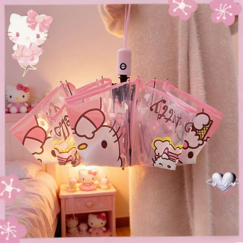 Umbrella Color Kt Cat Pink Edge Transparent Automatic Umbrella