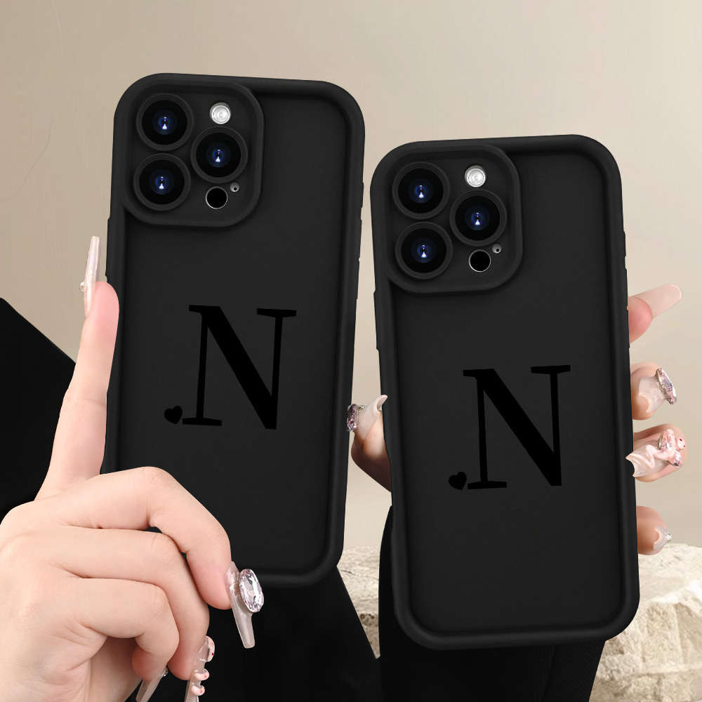 1Pc Black For iPhone 15 Plus Letter N Phone Case