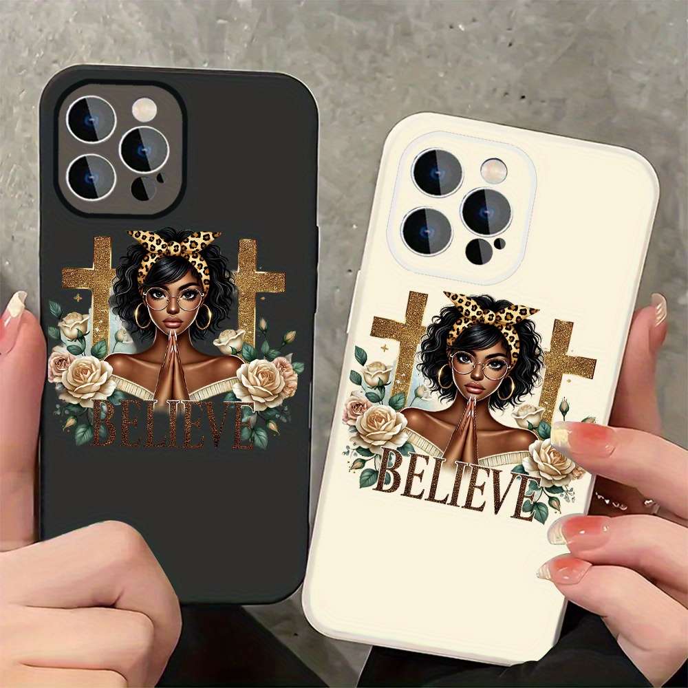 1Pc Black For iPhone 15 Plus Faith And Strength Amidst Phone Case