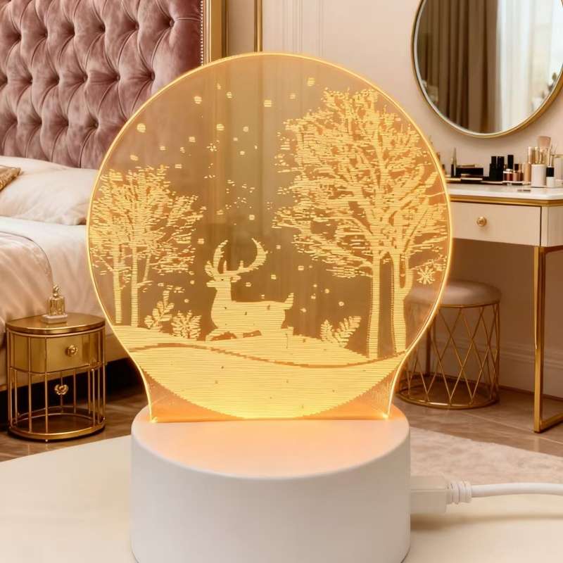 Dreamy Glow Premium Winter Deer Snowy Forest Night Light White