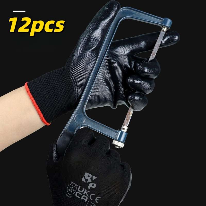 Work Gloves Color Black Coating12Pcs