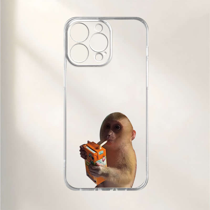 1Pc Transparent For iPhone 13 Monkeys Enjoying Drinks Phone Case