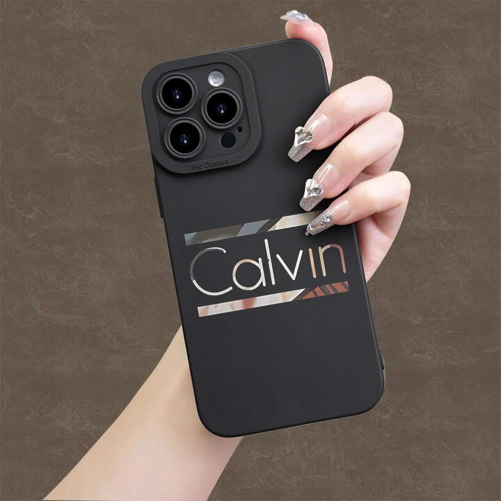 1Pc Black For iPhone 15 Plus Calvin Text Phone Case