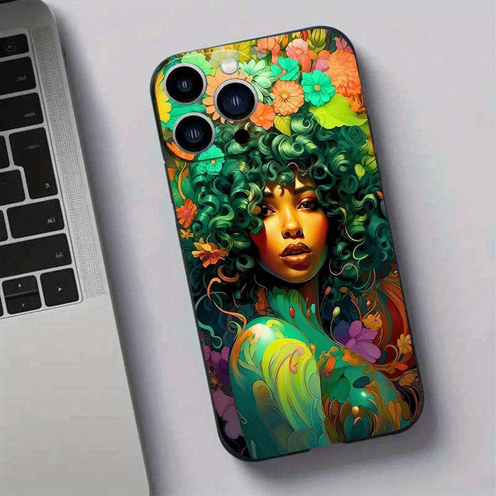 1Pc Black For iPhone 16 Plus African Style TPU Phone Case