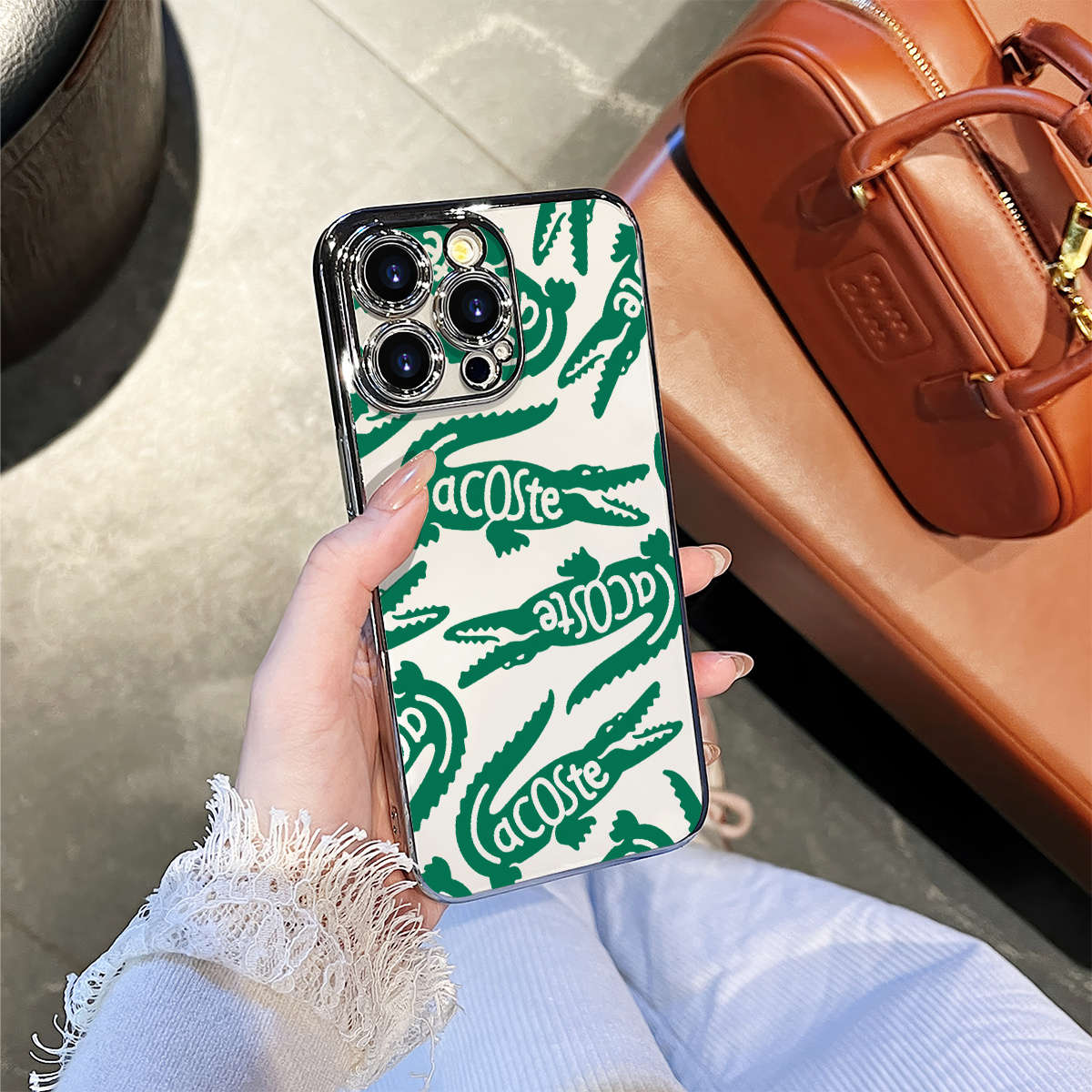 1Pc Transparent Silvery For iPhone 11 Pro Crocodile Pattern Phone Case