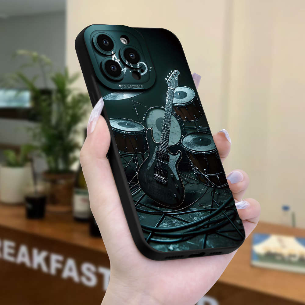 1Pc Black For iPhone 14 Plus Guitar With Drum Phone Case