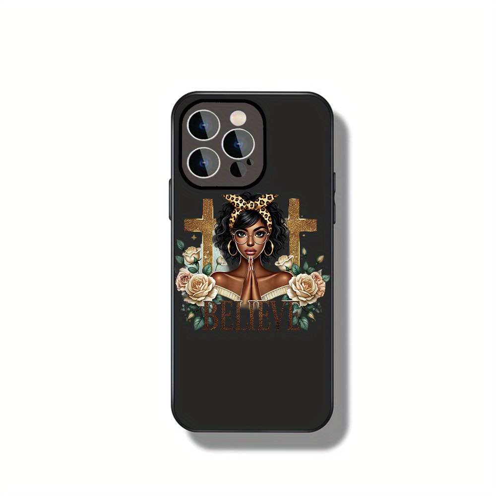 1Pc Black For iPhone 15 Plus Faith And Strength Amidst Phone Case