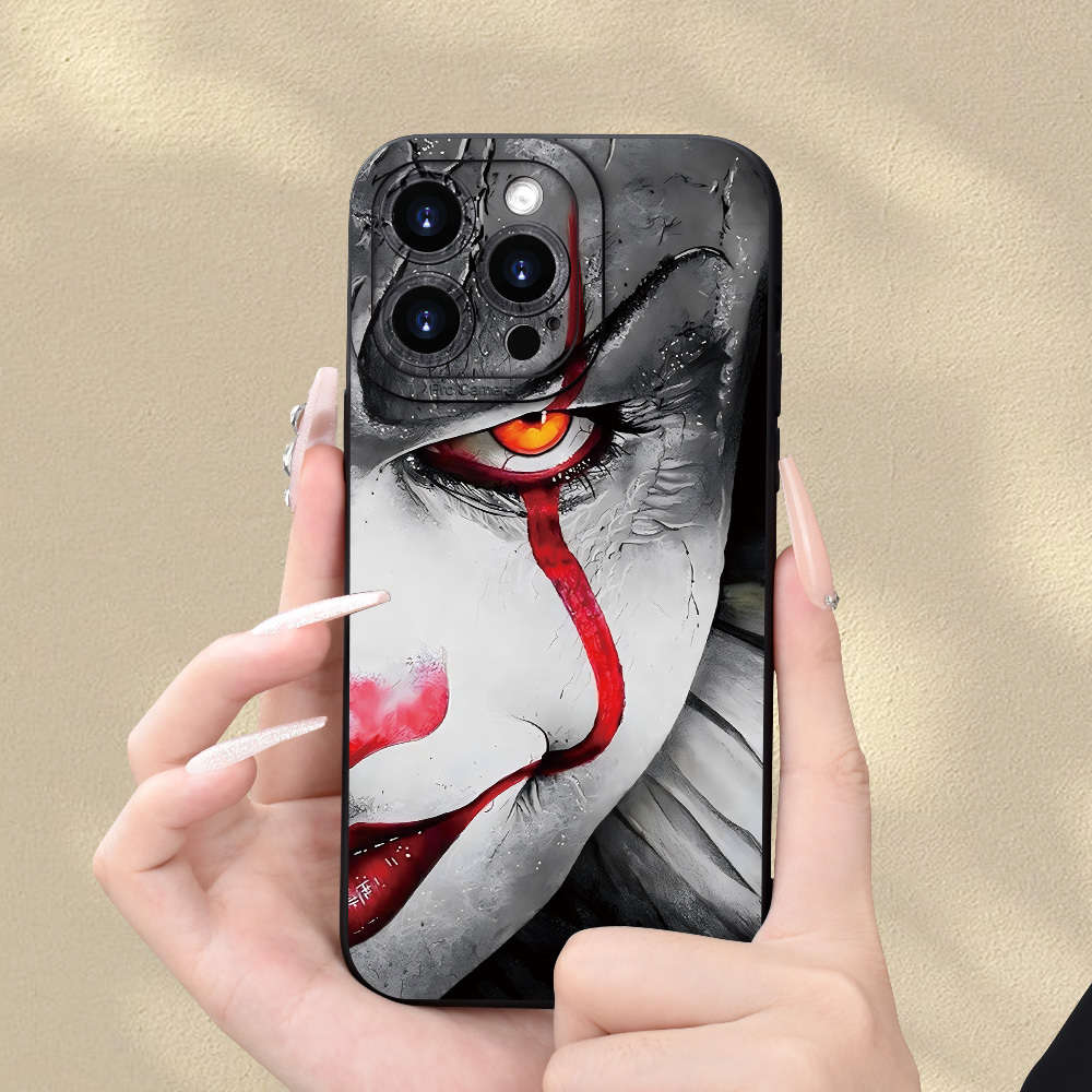 1Pc Black For iPhone 14 Plus Clown Pattern Phone Case