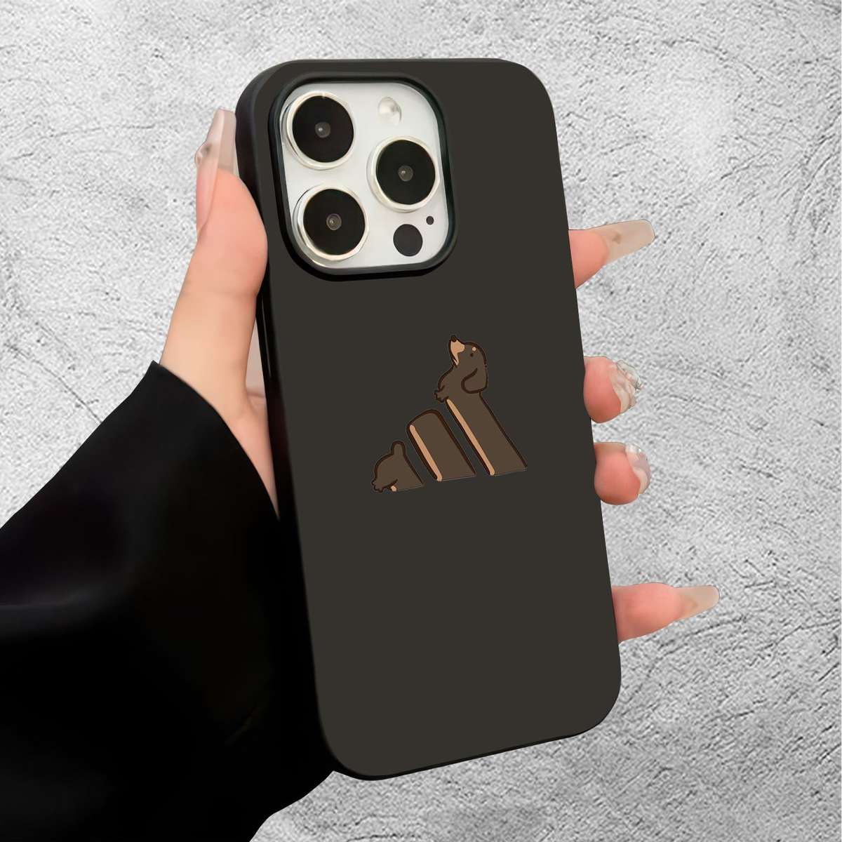 1Pc Black For iPhone 16 Plus Dachshund Pattern Phone Case