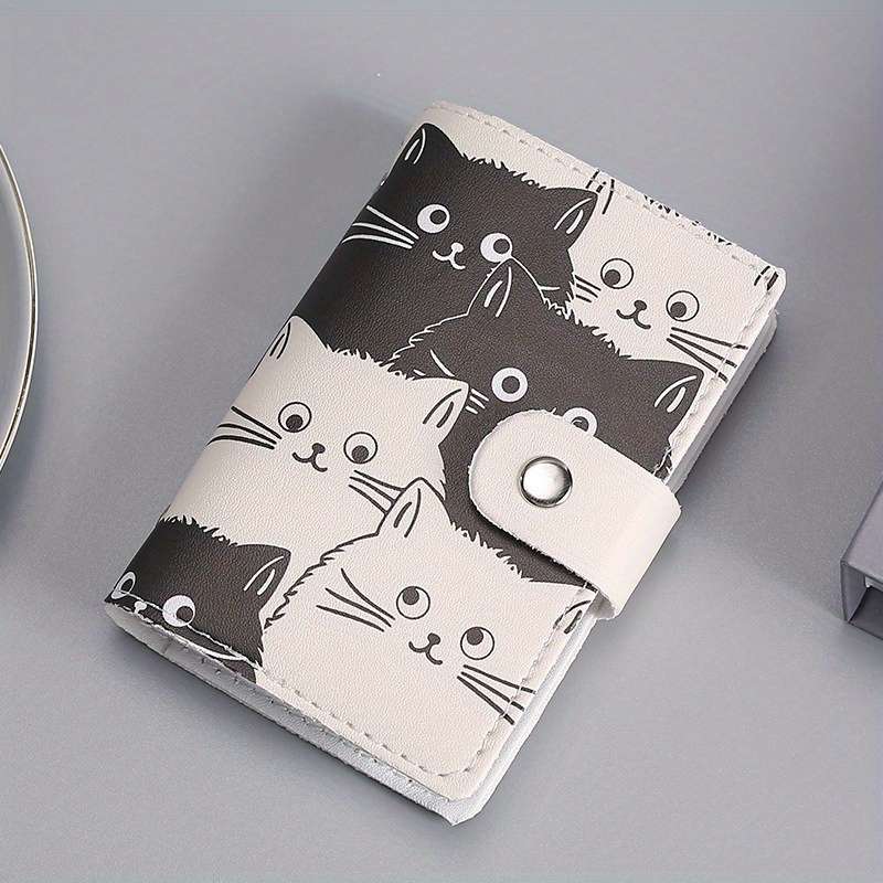 1pc Cute Black and White Cat Card Holder Ultra-Thin Faux Leather Large Capacity Anti-Degaussing