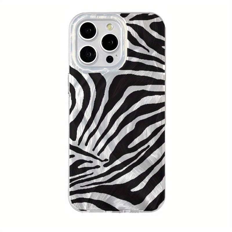 White For iPhone 14 Pro Max Feather Black Zebra Pattern Phone Case