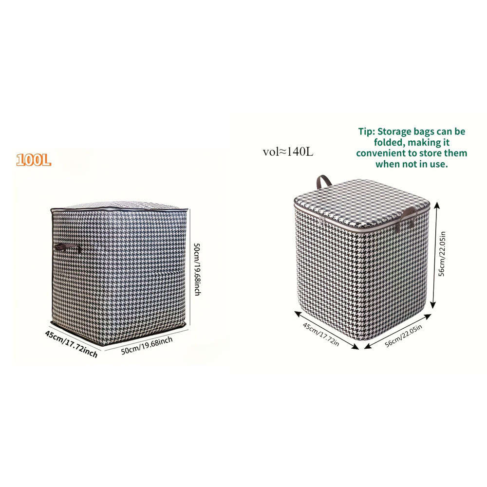 2Pcs Thickened Storage Boxes Large Clothes 140L Houndstooth Size 2Pcs Set 100L