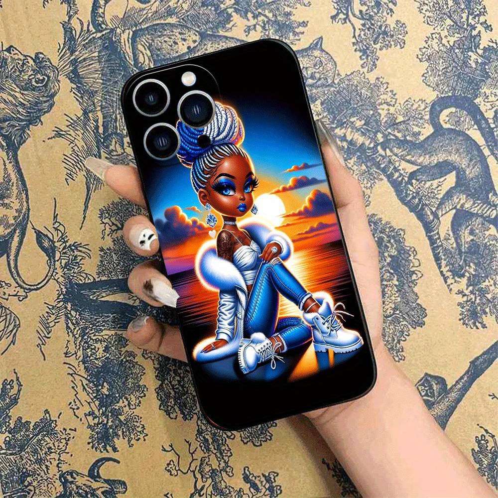 1Pc Black For iPhone 12 African Style TPU Phone Case