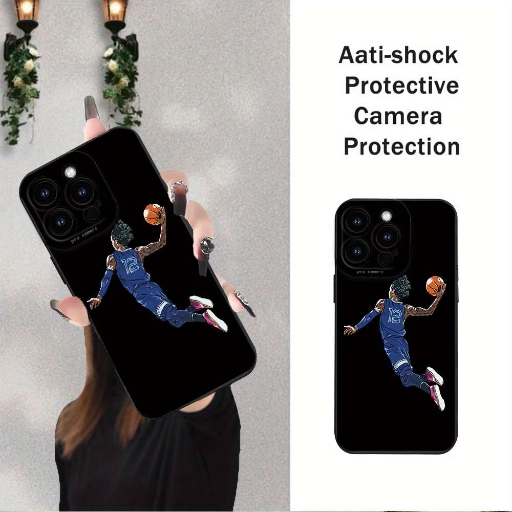 1Pc Black For iPhone 14 Plus Basketball Star Printed Phone Case