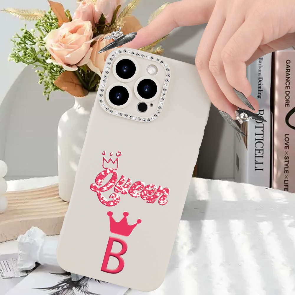 1Pc Ivory White For iPhone 14 Plus Letter B Print Phone Case