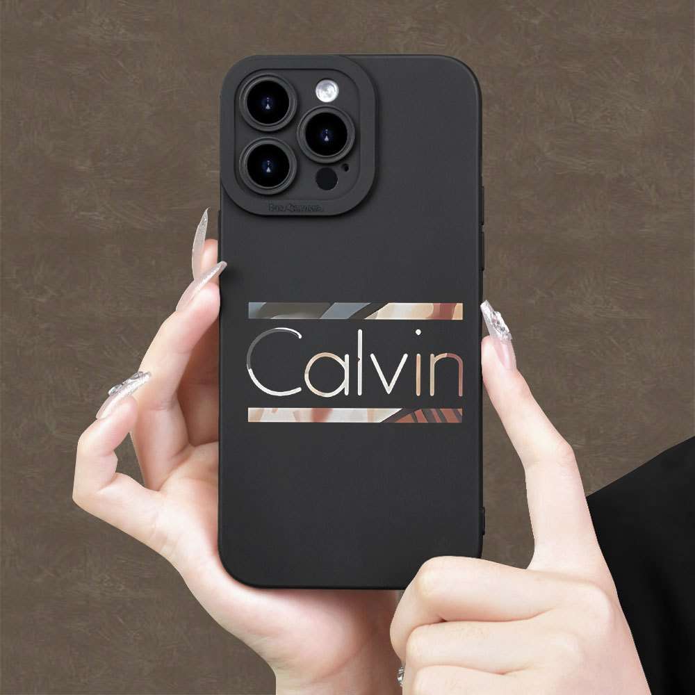 1Pc Black For iPhone 15 Plus Calvin Text Phone Case