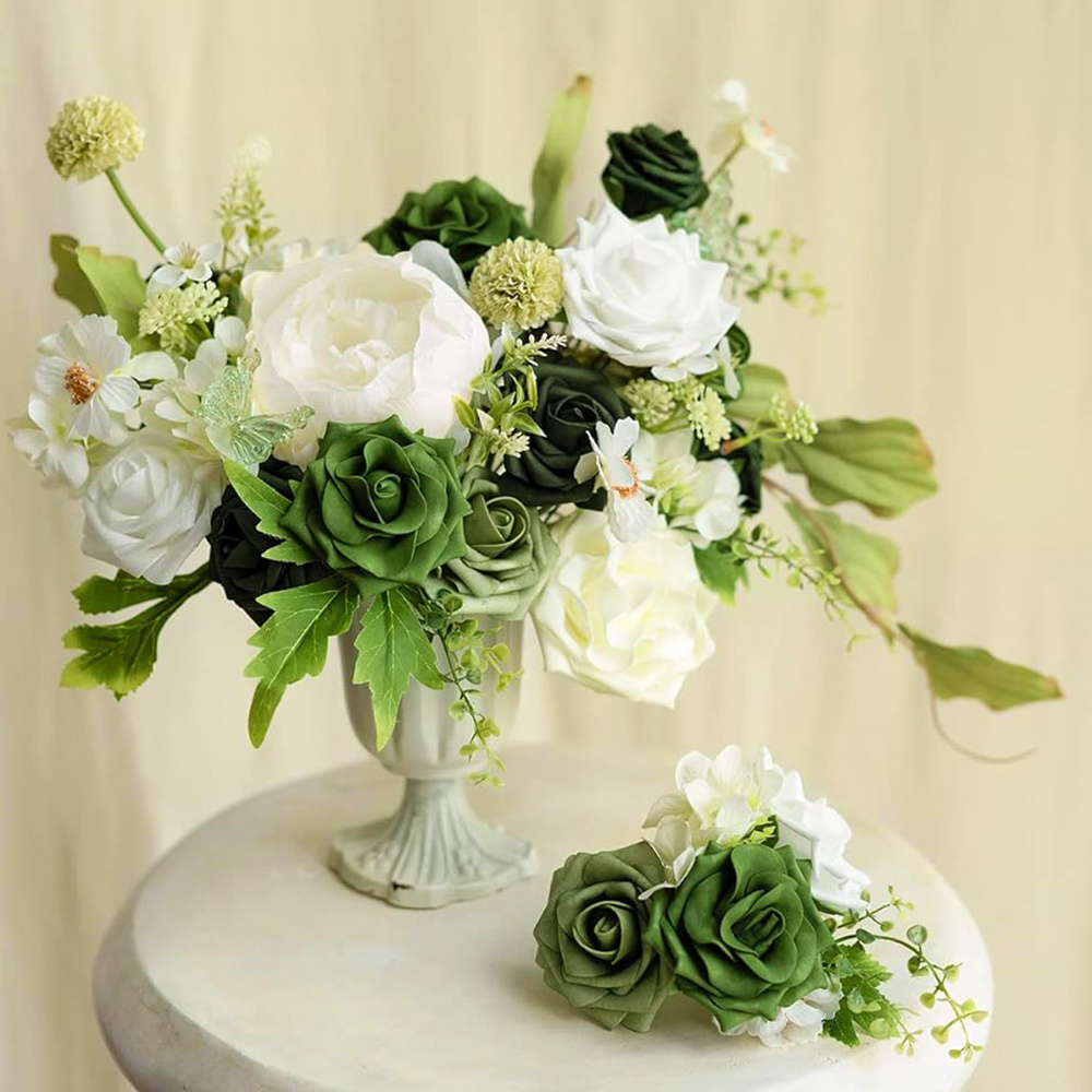 Wedding Supplies Color Green Gradient Large Rose 28Pcs