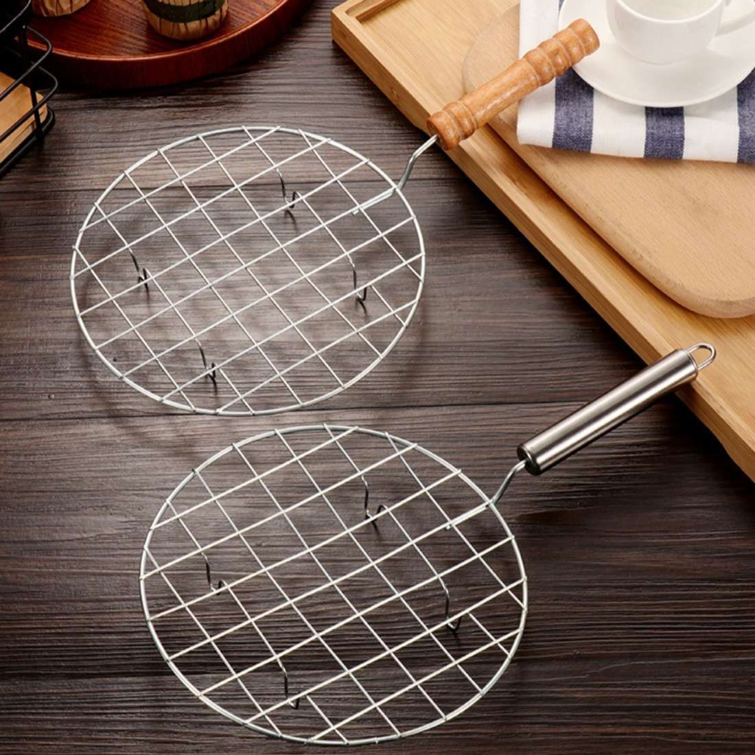 Grilling Net Model Wooden Handle Quantity 2Pcs