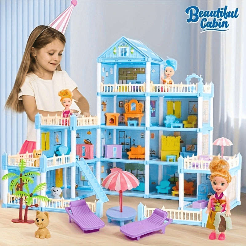 3D Building Model Puzzle Set Color Medium Blue Assembled Castle