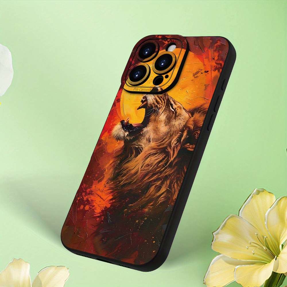 1Pc Black For iPhone 14 Plus Lion Pattern Matte TPU Phone Case