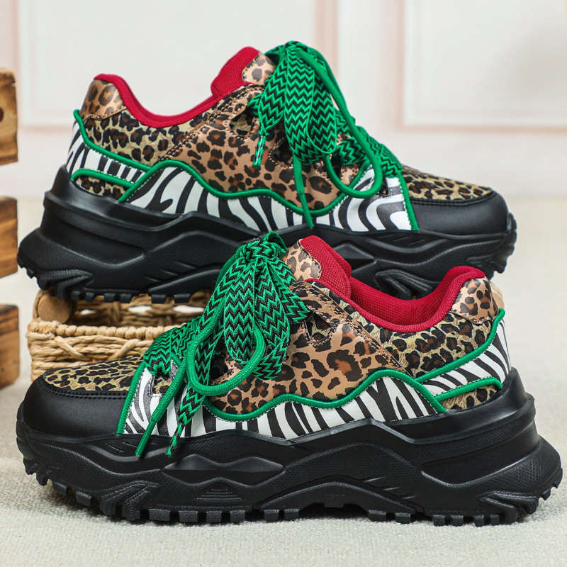 Women S Sneakers Color Leopard Print On Green And Black Base Sizeuk 4