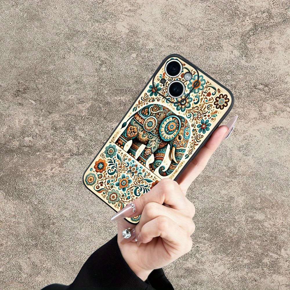 1Pc Mixed Color For iPhone 16 Plus Ethnic Elephant And Floral Phone Case