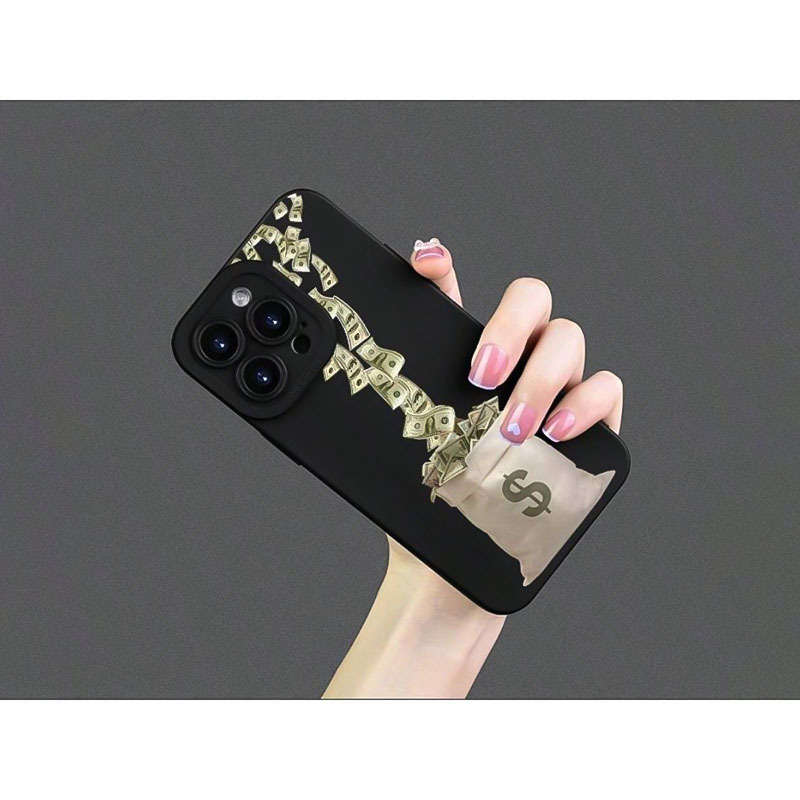 1Pc Black For iPhone 16 Plus Money Pattern Phone Case