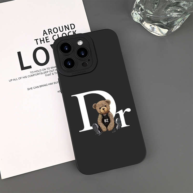1Pc Black For iPhone 13 Mini Dr Bear Pattern Phone Case