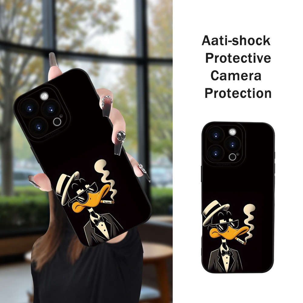 1Pc Black For iPhone 14 Unique Duck Designs Phone Case