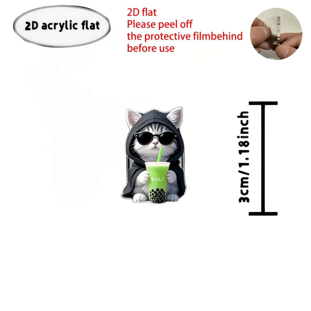 2D Flat Cute Cat Drinking Juice Pattern Adhesive Car Storage Quantity 2pcs