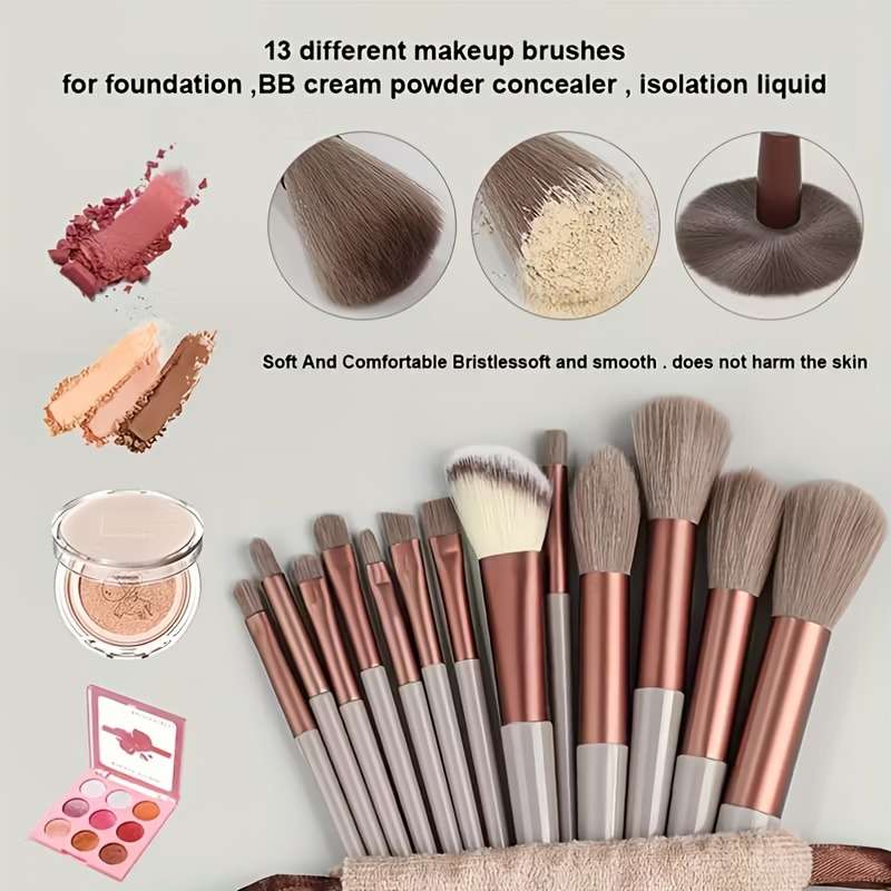 Makeup Brush Set Quantity 14Pcs 13 Brushes  1 Makeup Sponge