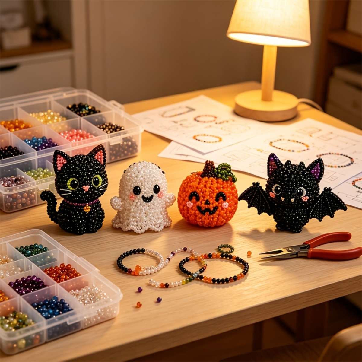 Perler Bead Set Halloween Cute Diy Beaded Set  4 Pieces