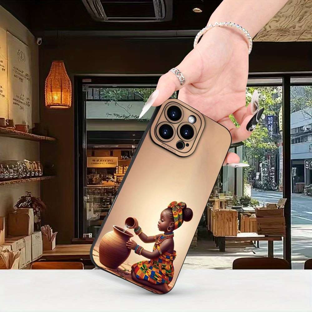 1Pc Black For iPhone 15 Plus African Style Pattern Phone Case