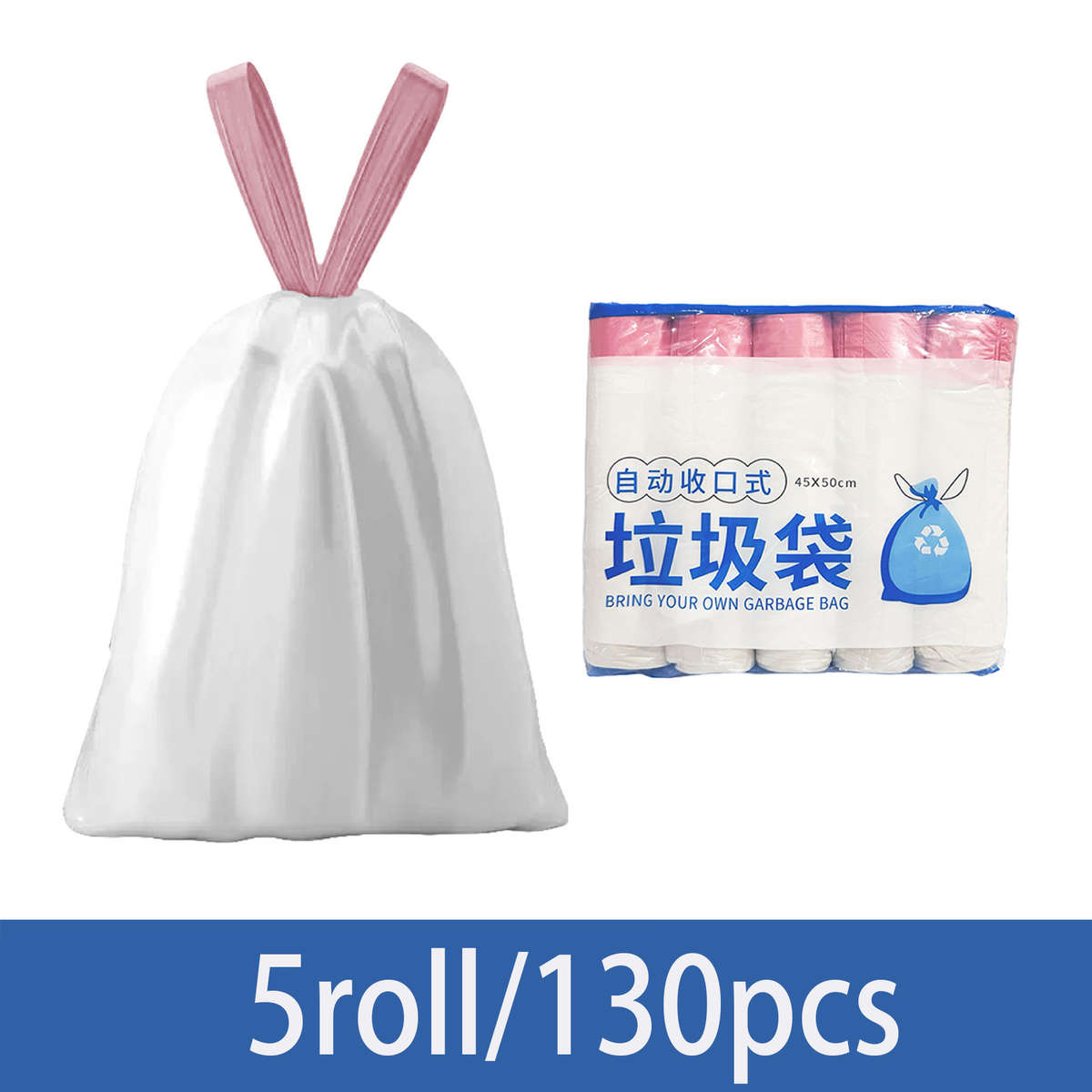 Trash Bagwhite Pink 5 Rolls130 Pcs