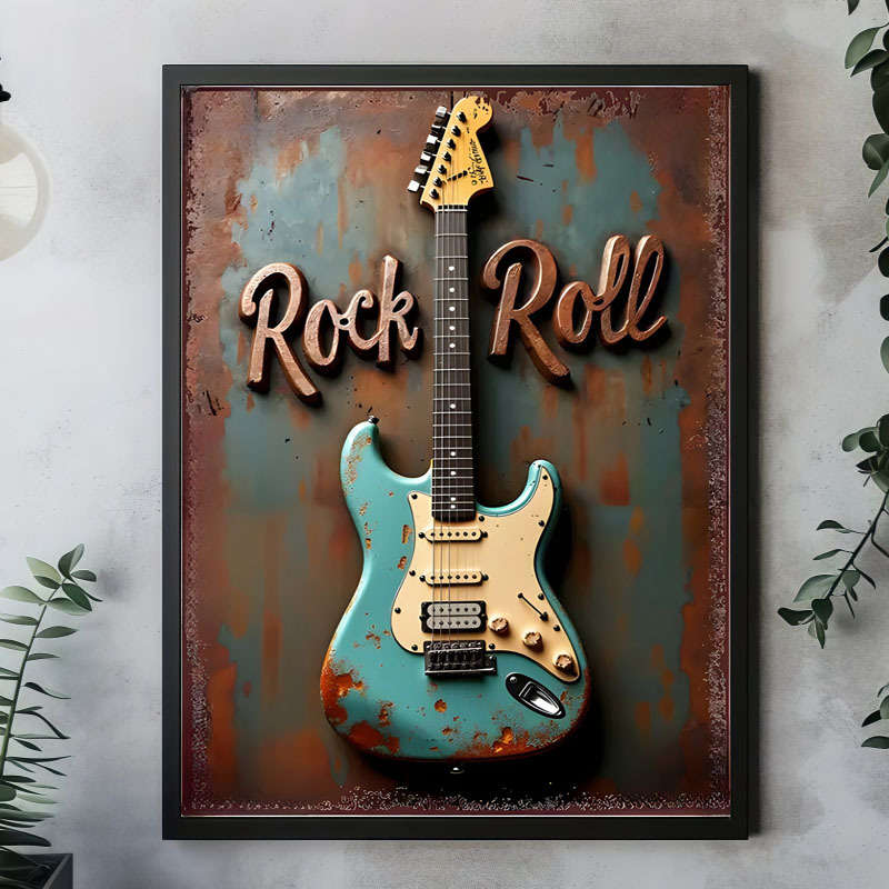 Vintage Rock Guitar Canvas Print Poster Frameless 2D Wall Art Waterproof Indoor Decor Fo