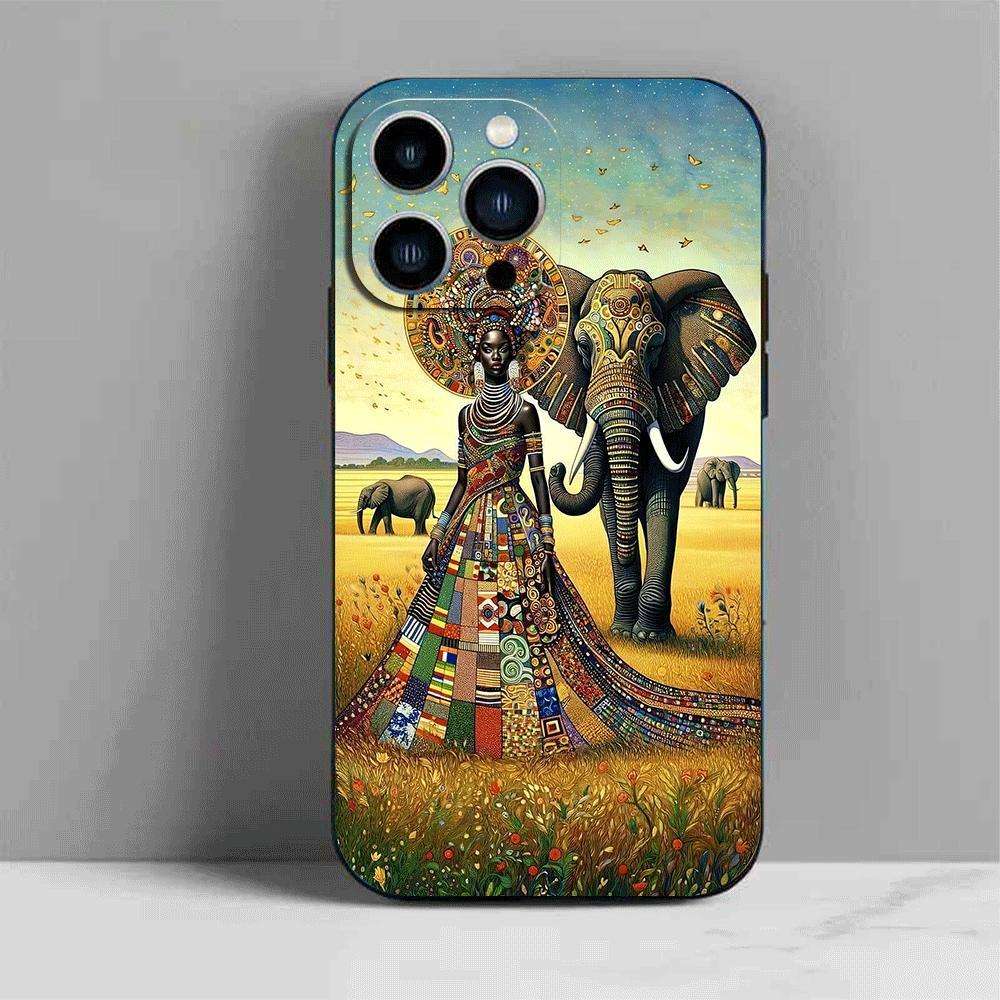 1Pc Black For iPhone 14 African Design Phone Case
