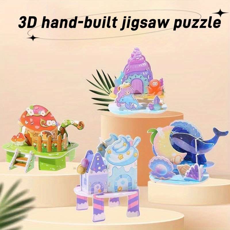 3D Building Model Puzzle Set Color Multicolour Quantity 4Pcs