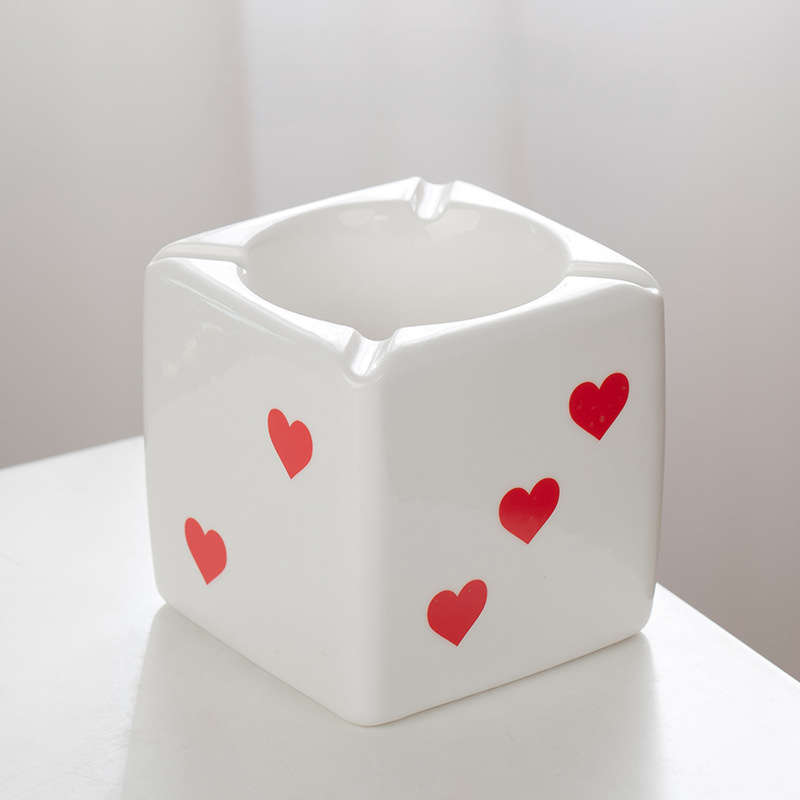 Classic Creative Ceramic Ashtray Dice Shape Storage Table Decoration Model Dot
