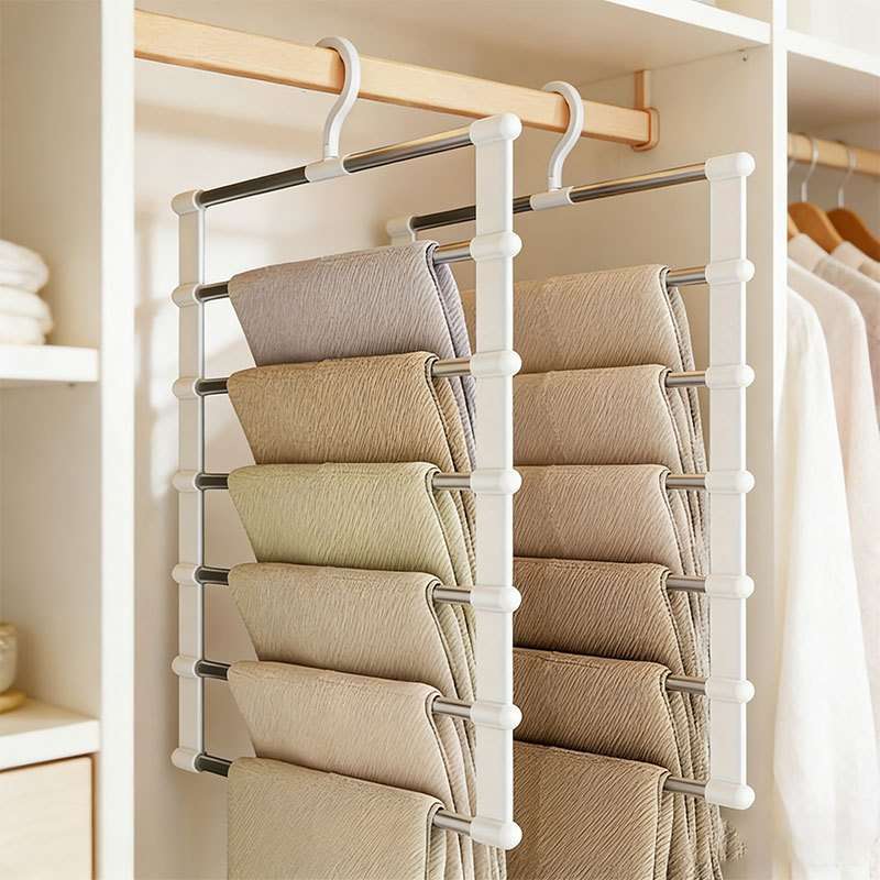2 Hooks Foldable Multi Layer Pants Rack Stainless color White Quantity 3pcs