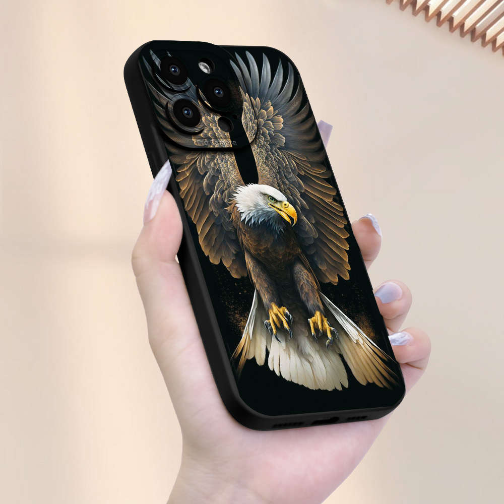 1Pc Black For iPhone 16 Plus Majestic Eagle Design Phone Case