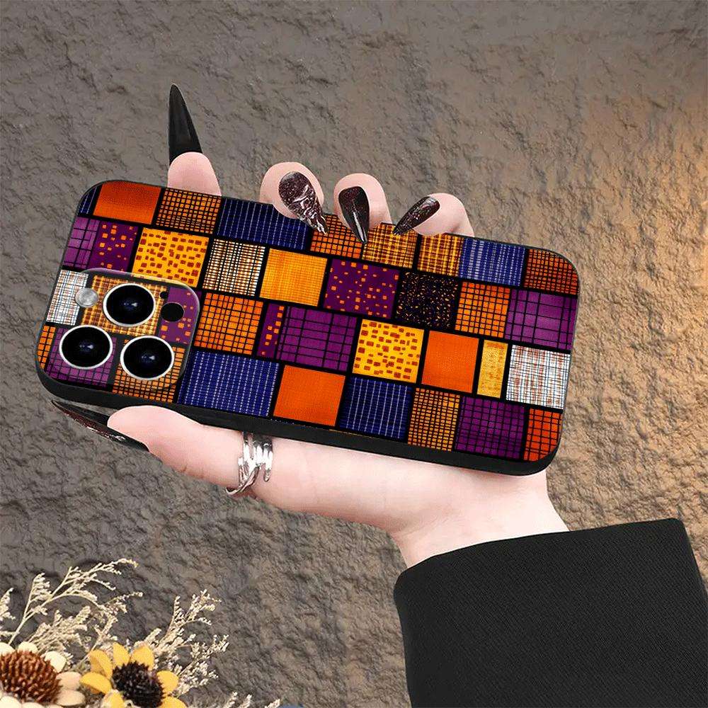 1Pc Black For iPhone 14 Plus Colorful African Fabric Phone Case