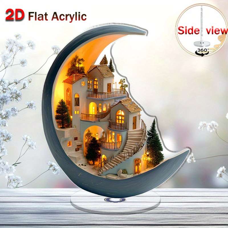 Sophisticated Vibrant Premium Flat Rotating Acrylic Crescent Moon Night