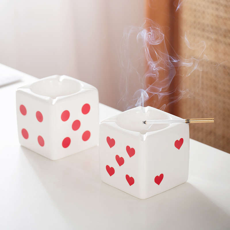 Classic Creative Ceramic Ashtray Dice Shape Storage Table Decoration Model Dot