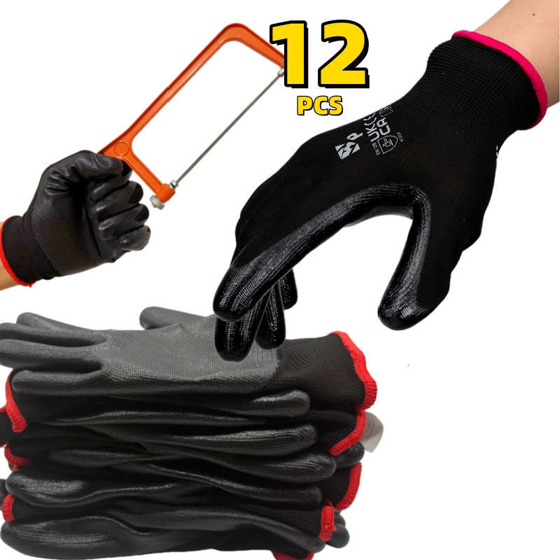 Work Gloves Color Black Coating12Pcs