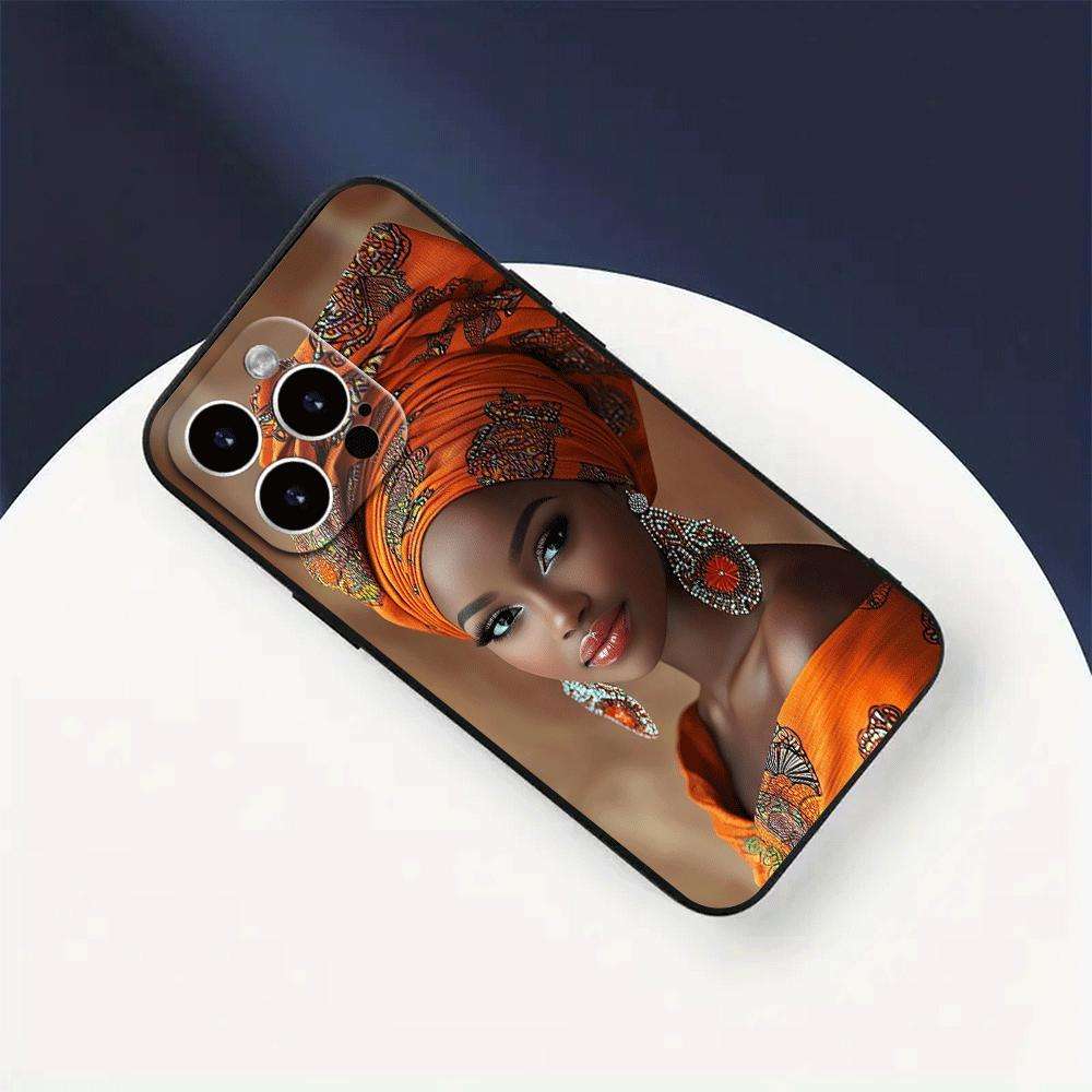 1Pc Black For iPhone 12 Pro Max African Lady Headwrap Phone Case